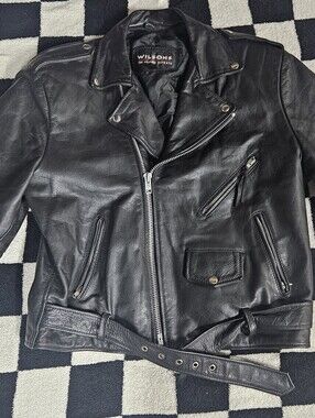 Vintage Wilsons Black Leather Motorcycle Biker Jacket – Belted Moto Style